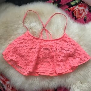 Cute lace crop top Strappy back bra lining peach